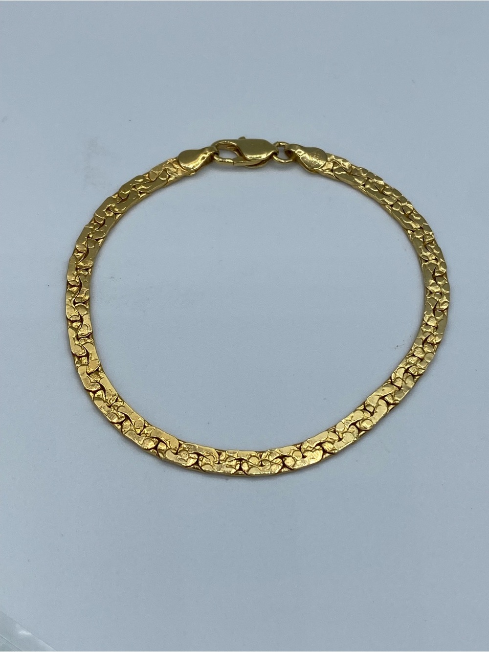 Gold Tone Textured Nugget Style Flat Chain Bracelet with GS Diamond Hallmark